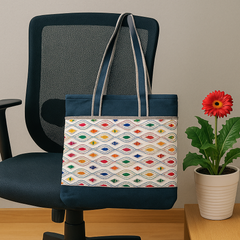 Multicolor Embroidered Beige & Blue Jute Handbag