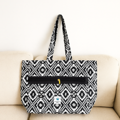Black and White Boho Tribal Handbag with Long Straps