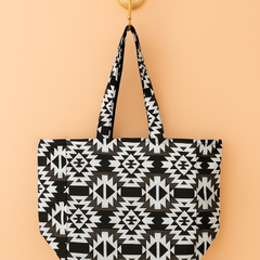 Black and White Aztec Pattern Handbag with Golden Zip Detail