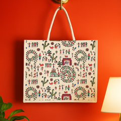Khadi Handbag with Multicolor Tribal Art Print
