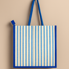 Blue Striped Artistic Jute Tote Bag for Students
