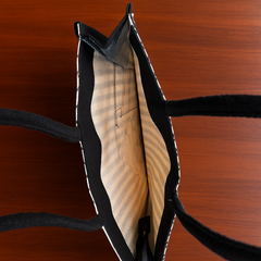 Black Striped Jute Tote Bag with Artistic Face Sketch