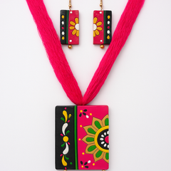 Handcrafted Pink Tribal Pendant Set – Floral Fusion Design