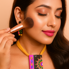 Multicolor Handcrafted Pendant Set – Yellow Thread & Floral Blocks