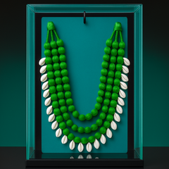 Handcrafted Green Beaded Multi-Layer Tribal Necklace – Shell Drop Accents