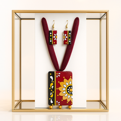 Hand-Painted Maroon Floral Tribal Necklace Set