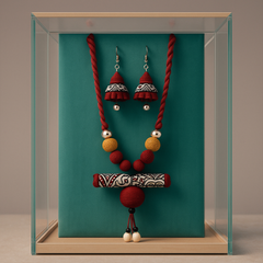 Traditional Tribal Necklace Set with Hand-Painted Tube Pendant