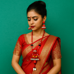 Traditional Tribal Necklace Set with Hand-Painted Tube Pendant