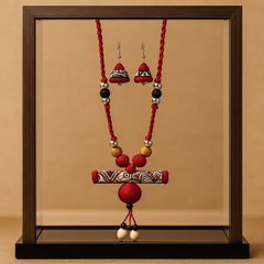 Traditional Tribal Necklace Set with Hand-Painted Tube Pendant