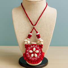 Red Floral Shell Pendant Necklace