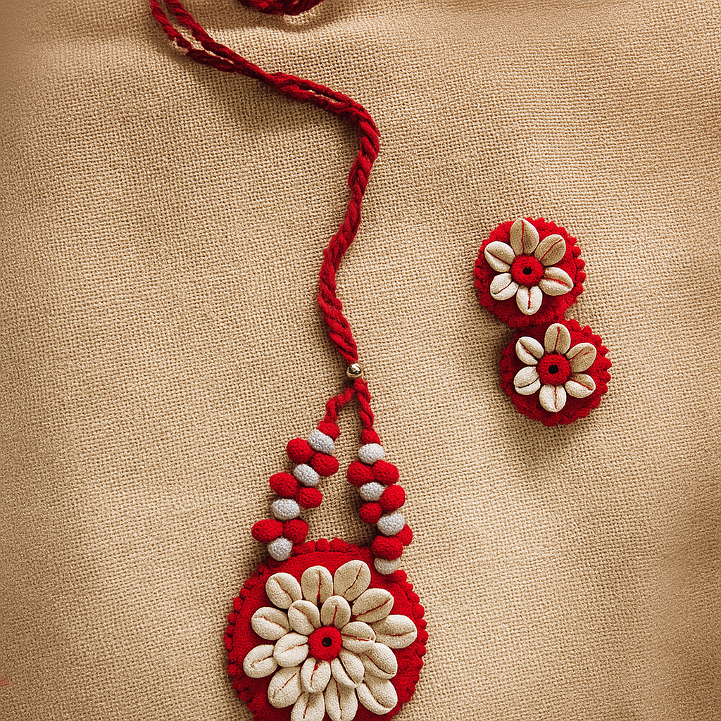 Handmade Red Shell Floral Jewelry Set (Necklace + Earrings)