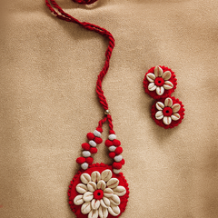 Handmade Red Shell Floral Jewelry Set (Necklace + Earrings)
