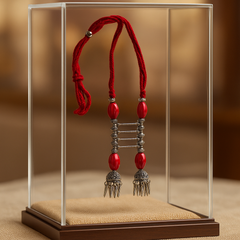 Bold Oxidized Thread Necklace Set with Red