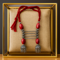 Bold Oxidized Thread Necklace Set with Red