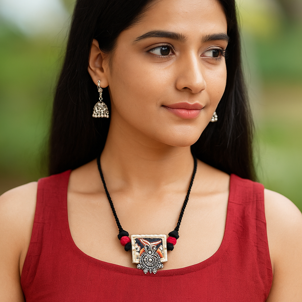 Antique Tribal Pendant Necklace with Frame Motif