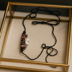Black Thread Tribal Necklace with Wooden Tube Pendant