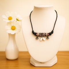 Black Thread Tribal Necklace with Wooden Tube Pendant