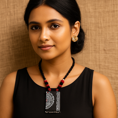 Handpainted Black Tribal Pendant Necklace