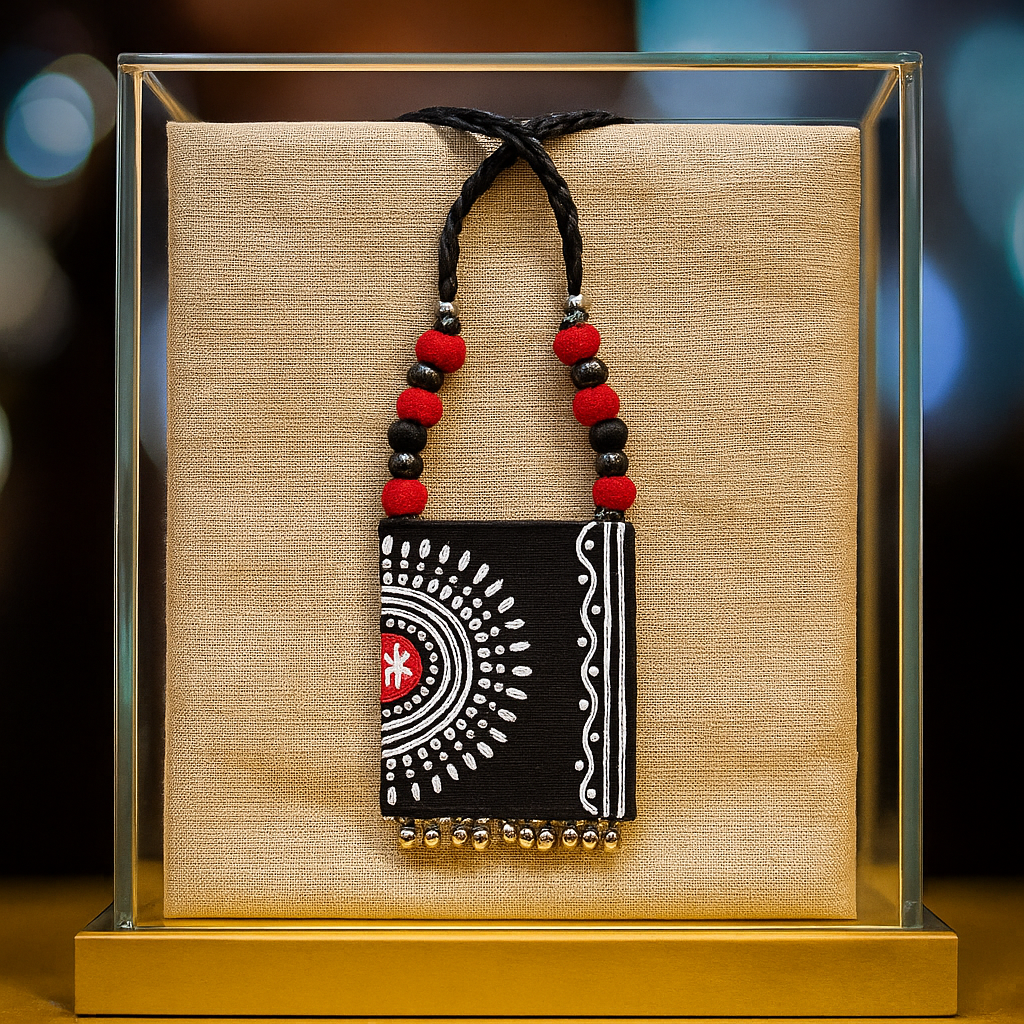 Handpainted Black Tribal Pendant Necklace