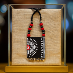 Handpainted Black Tribal Pendant Necklace