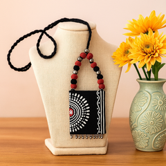 Handpainted Black Tribal Pendant Necklace