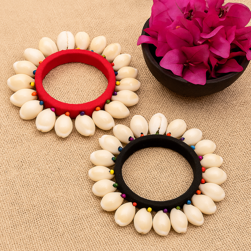 Shell Work Decorative Bracelets – Red & Black Pair