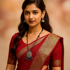 Black Beaded Oxidised Pendant Necklace