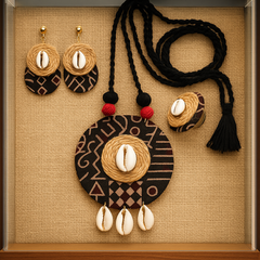 Tribal Round Pendant Cowrie Necklace Set