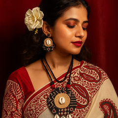 Tribal Round Pendant Cowrie Necklace Set