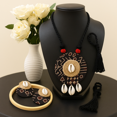 Tribal Round Pendant Cowrie Necklace Set
