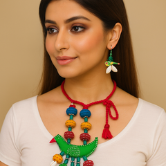 Colorful Bird Motif Necklace Set with Earrings