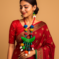 Colorful Bird Motif Necklace Set with Earrings