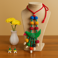 Colorful Bird Motif Necklace Set with Earrings