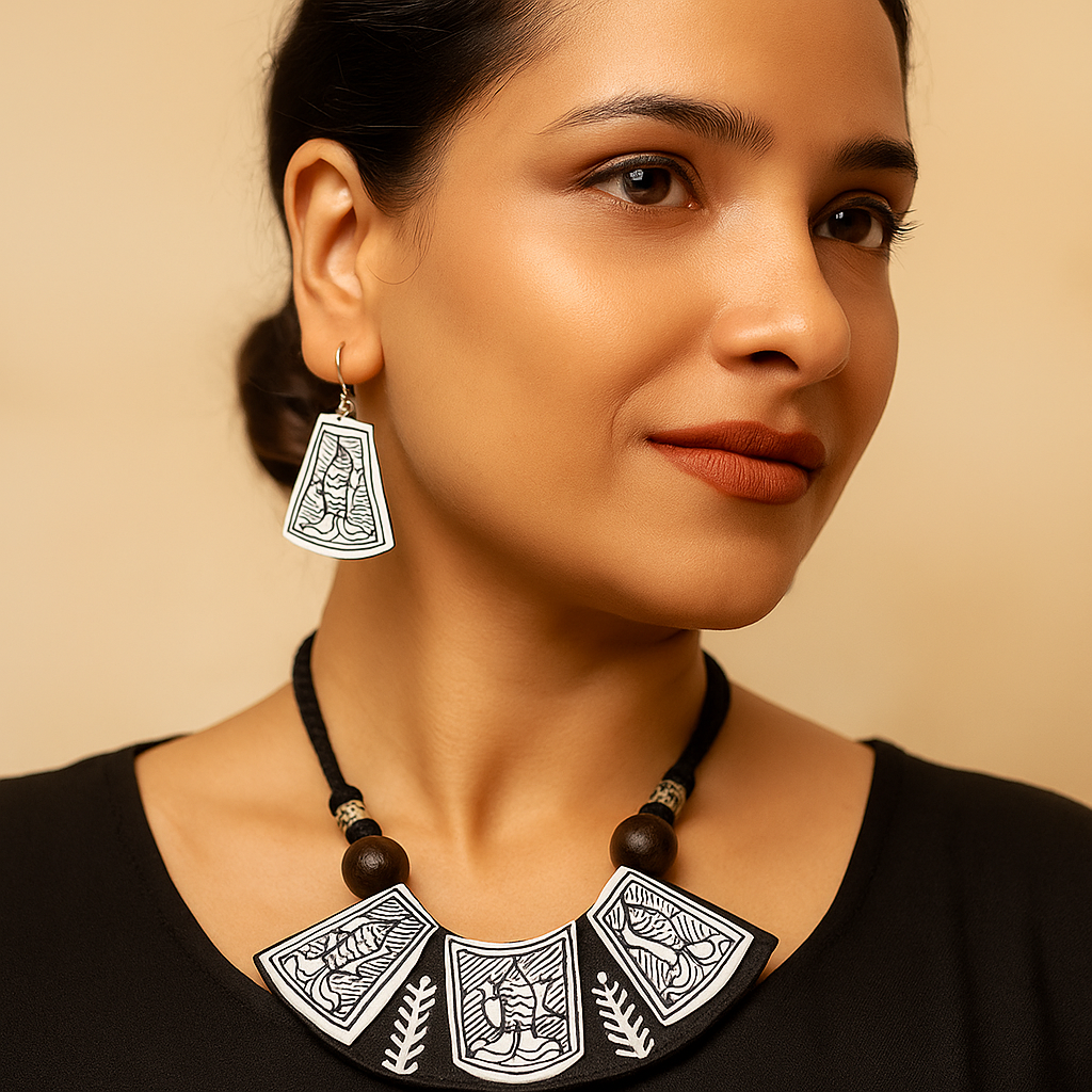 Black & White Tribal Art Necklace Set