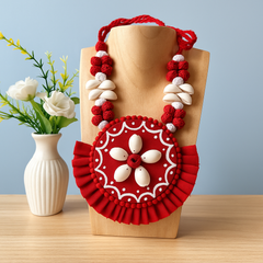 Festive Red Circular Shell Necklace Set