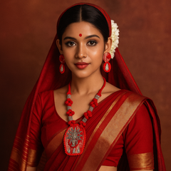 Red Goddess Motif Pendant Necklace Set