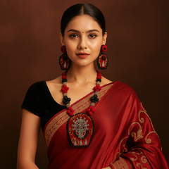 Red & Black Goddess Motif Pendant Necklace Set