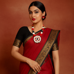 Red & Black Cowrie Shell Floral Pendant Necklace Set