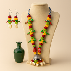 Multicolour Parrot Bead Cowrie Shell Necklace Set