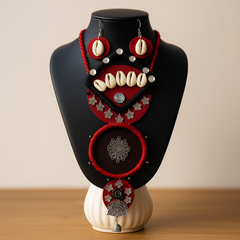 Red & Black Cowrie Shell Layered Pendant Necklace Set