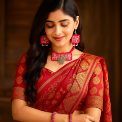 Ethnic Pink Fabric Jewellery Set with Bangles