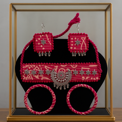 Ethnic Pink Fabric Jewellery Set with Bangles