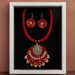 Red Tribal Cowrie Shell Necklace Set with Earrings