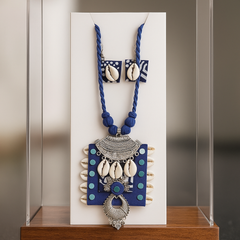 Royal Blue Oxidized Shell Pendant Necklace Set