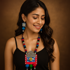 Multicolor Oxidized Tribal Beaded Necklace Set