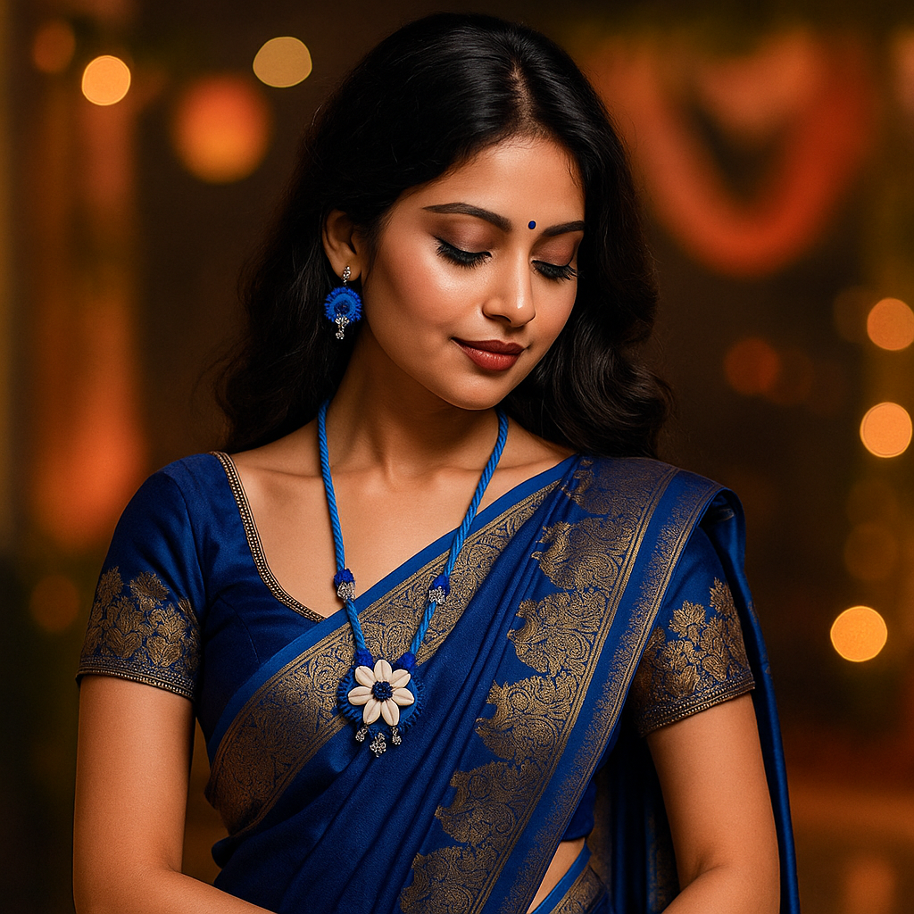 Blue Floral Shell Beaded Necklace Set