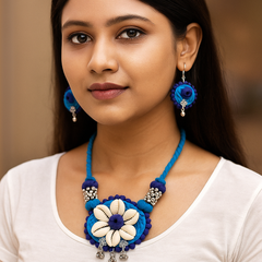 Blue Floral Shell Beaded Necklace Set