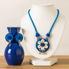 Blue Floral Shell Beaded Necklace Set