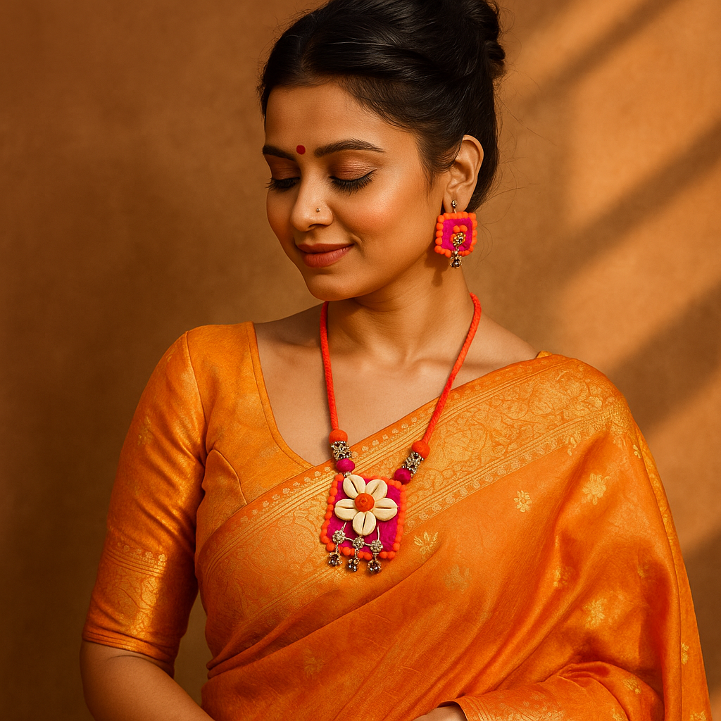 Orange & Pink Floral Shell Necklace Set