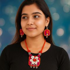 Orange & Pink Floral Shell Necklace Set